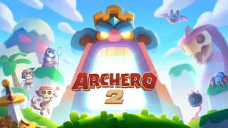 Artwork for Archero 2 showing a colorful, cartoon-style fantasy land with enemies.