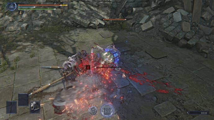 The Raider attacking an enemy using two weapons in Elden Ring Nightreign