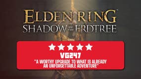 Midra, Lord of Frenzied Flame, with the Elden Ring Shadow of the Erdtree logo and VG247's five star review score.