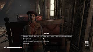 Yvette, one of the Vagabonds, offering to fix the Wanderer's Railway Spine in Fallout: London.